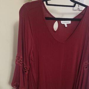 Kontroj Burgundy Blouse with Lace Sleeves